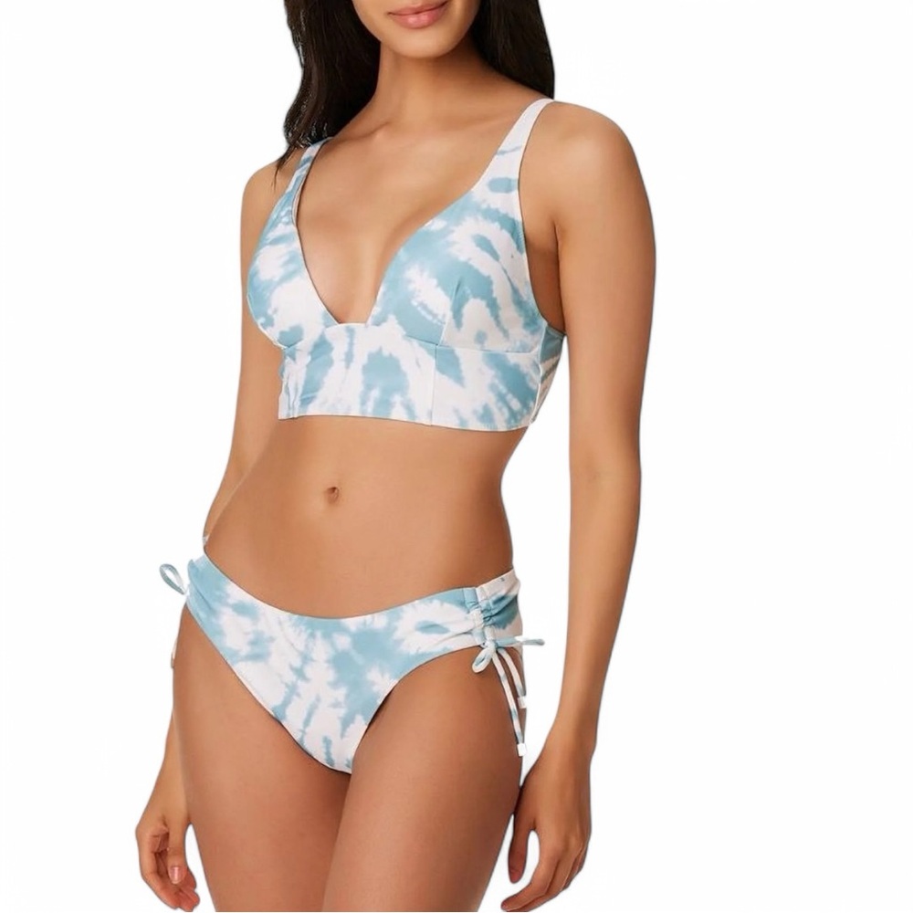 BAR lll Abalone Blue Spiraling Long-Line Bikini Top & Side Synch Bikini Bottoms